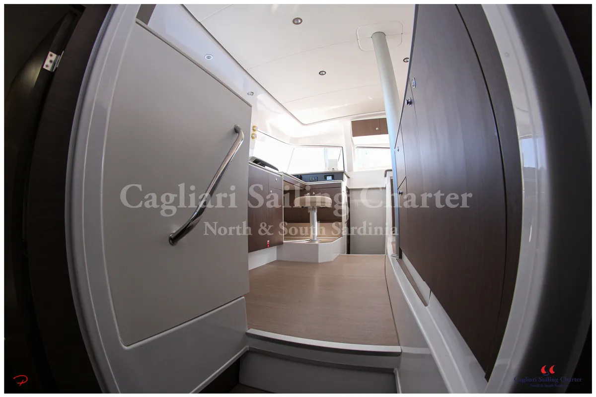 Salon of Rena Majore, a Bali 4.1 catamaran at Cagliari, Italy