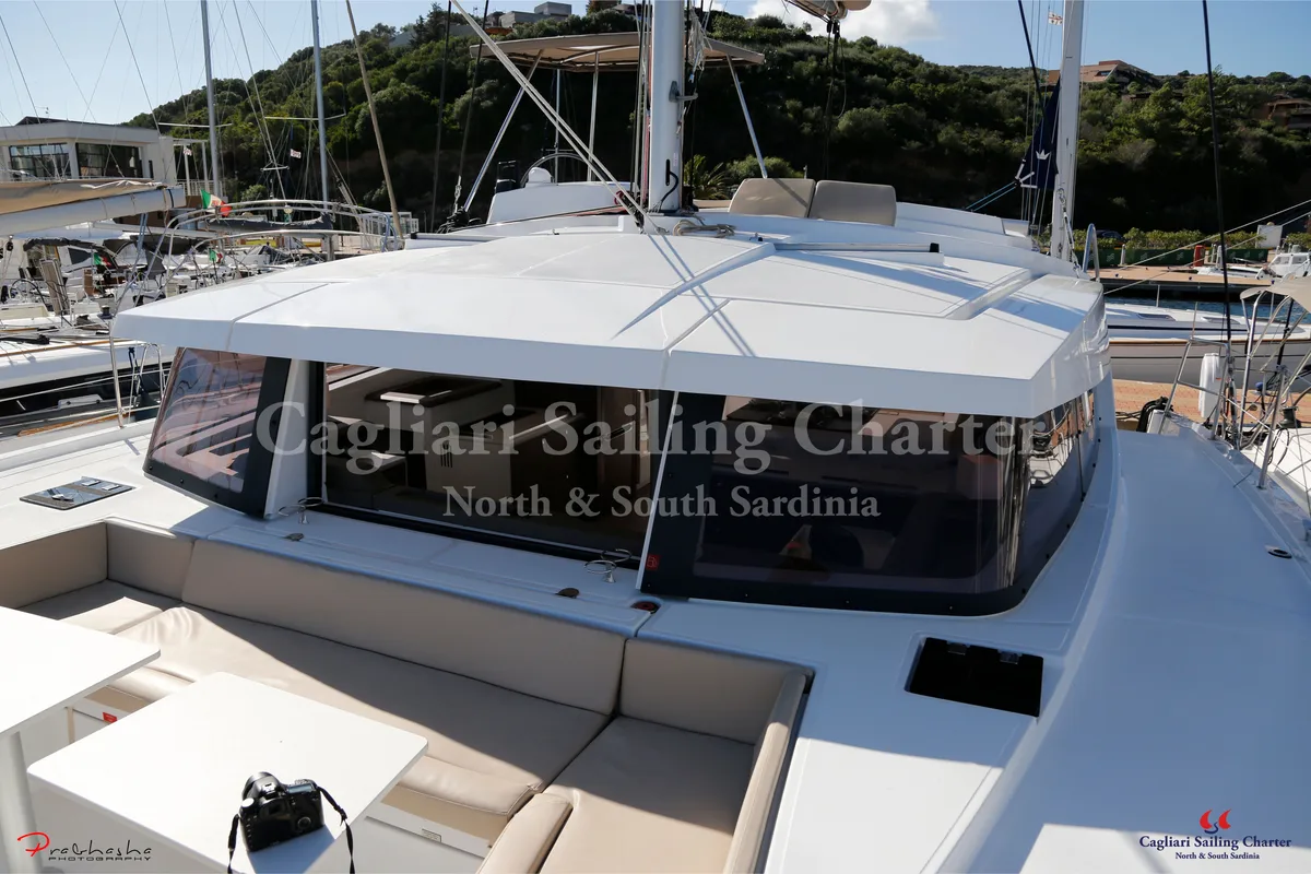 Deck of Rena Majore, a Bali 4.1 catamaran at Cagliari, Italy