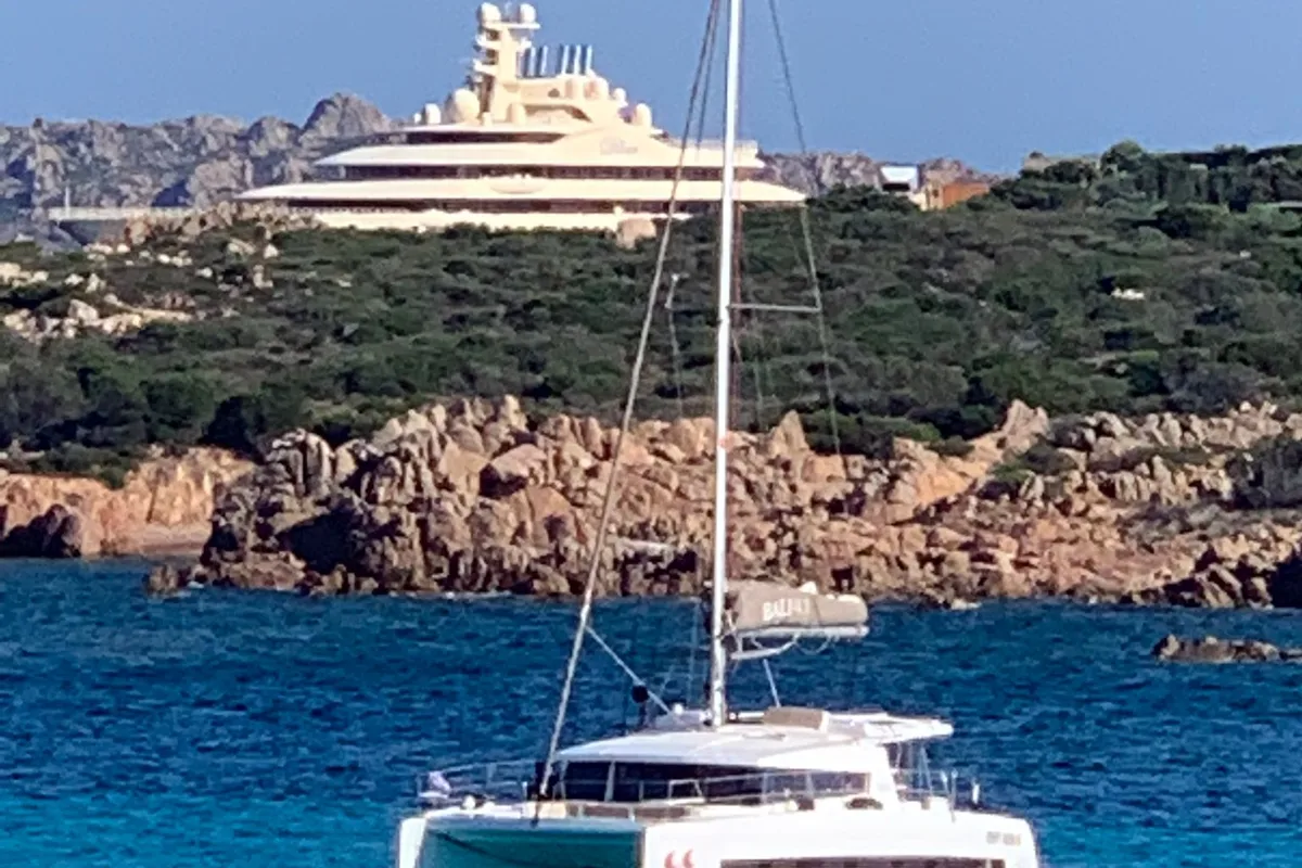 Exterior view of Rena Majore, a Bali 4.1 catamaran at Cagliari, Italy