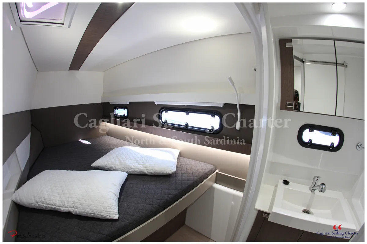 Cabin on Rena Majore, a Bali 4.1 catamaran at Cagliari, Italy