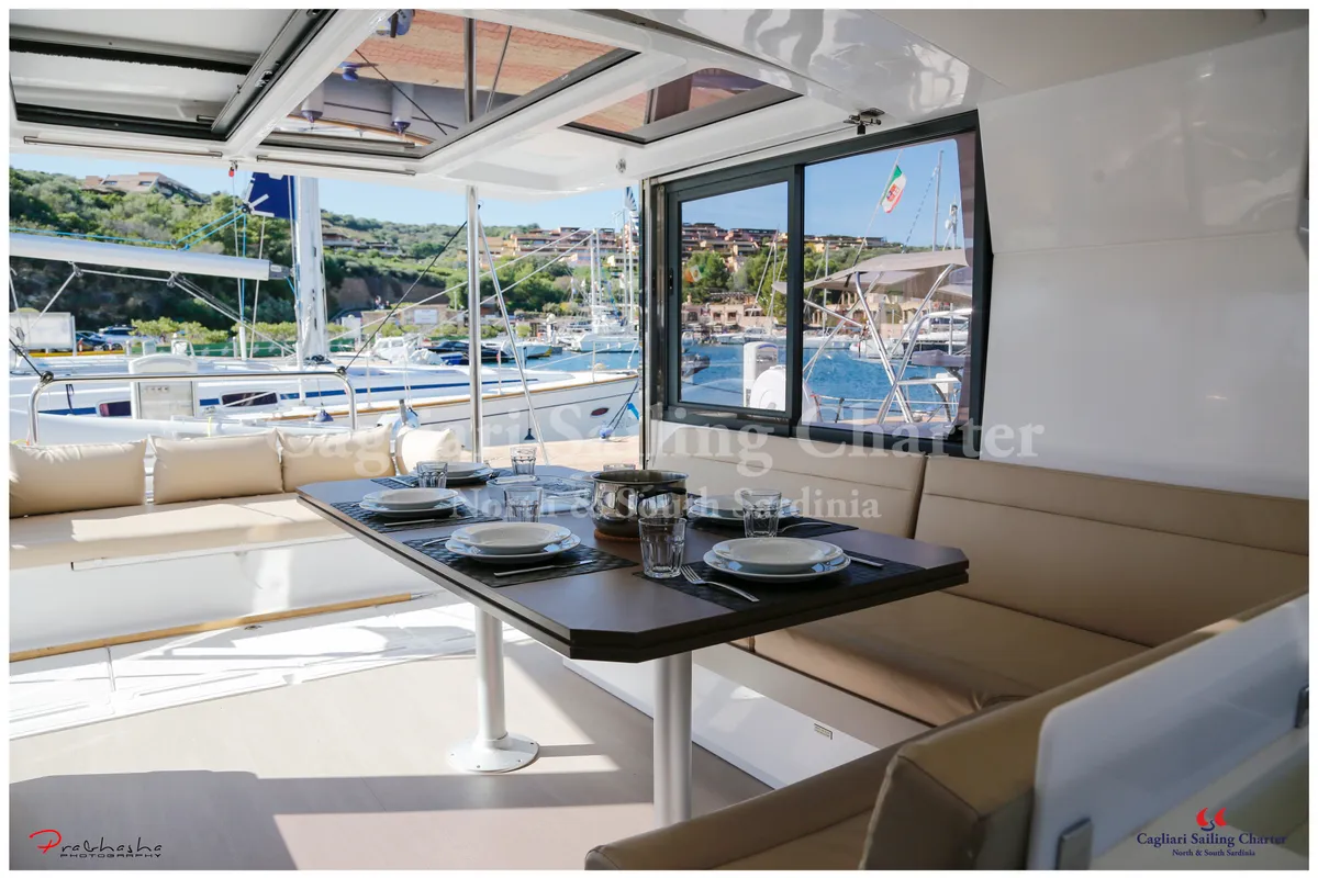 Deck of Rena Majore, a Bali 4.1 catamaran at Cagliari, Italy