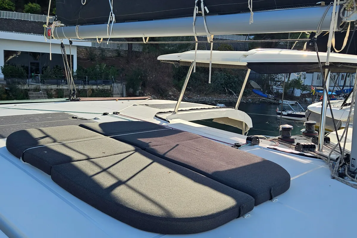 Deck of Fujin, a Lagoon 42 catamaran at Fethiye, Turkey