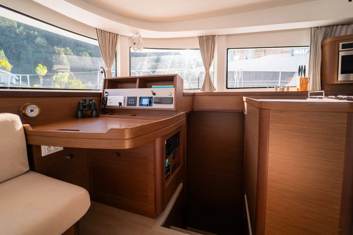 Salon of Fujin, a Lagoon 42 catamaran at Fethiye, Turkey