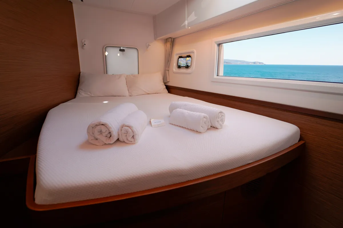 Cabin on Fujin, a Lagoon 42 catamaran at Fethiye, Turkey