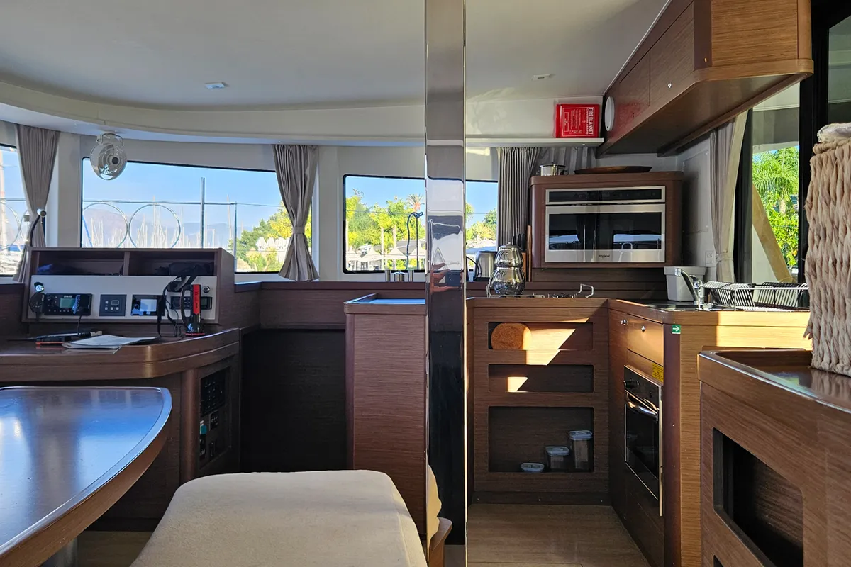 Salon of Fujin, a Lagoon 42 catamaran at Fethiye, Turkey
