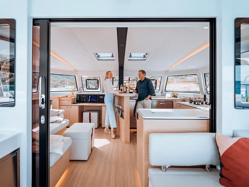 Salon of Hydra, a Nautitech 44 Open catamaran at Lavrion, Greece