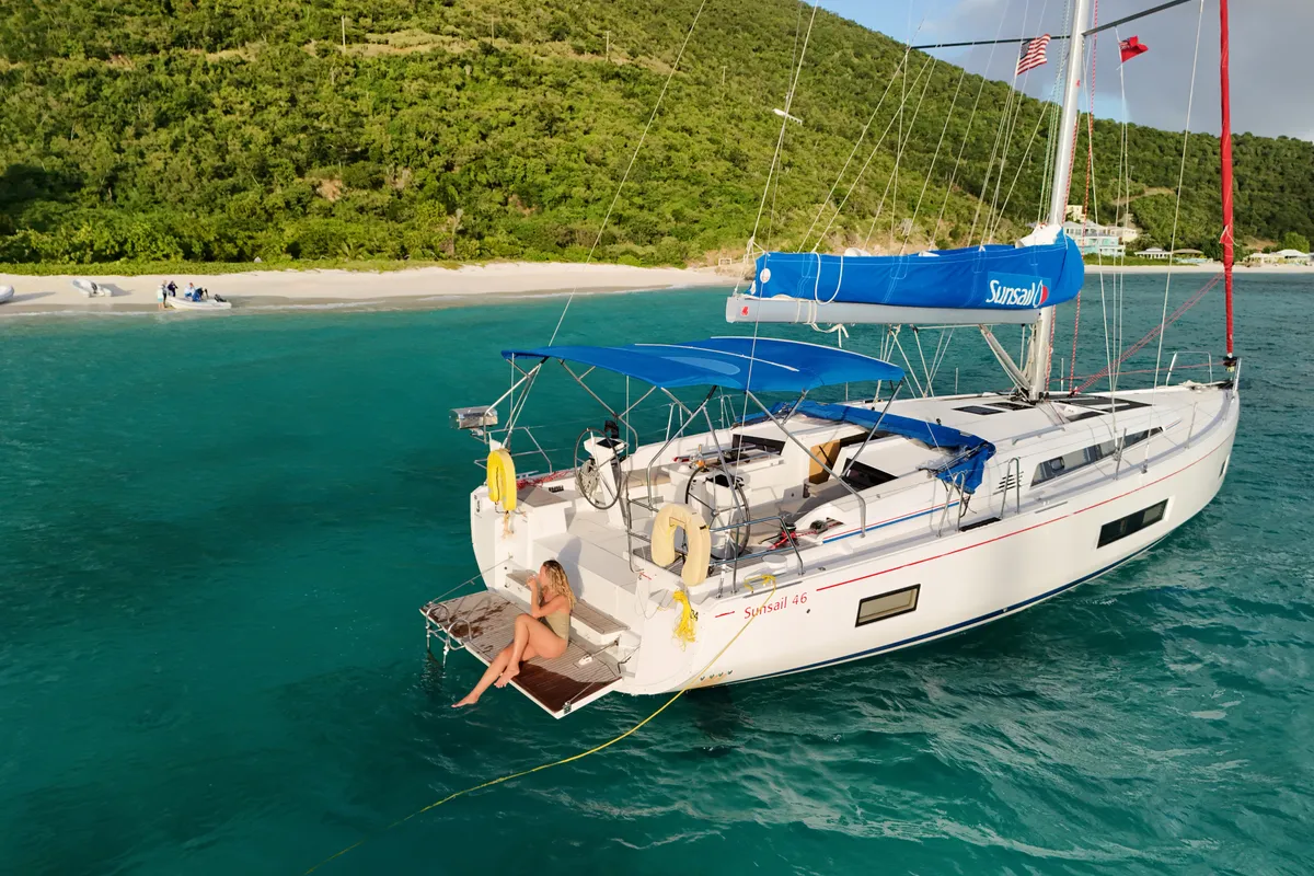Exterior view of Sunsail 46.4 Premium, a Beneteau Oceanis 46.1 sailboat at Općina Marina, Croatia