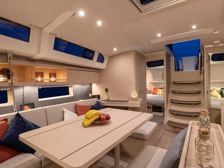 Salon of Sunsail 46.4 Premium, a Beneteau Oceanis 46.1 sailboat at Općina Marina, Croatia