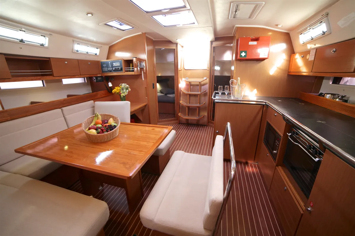 Galley of Sail Bravo, a Bavaria Cruiser 45 sailboat at Fethiye, Turkey