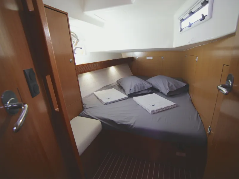 Cabin on Sail Bravo, a Bavaria Cruiser 45 sailboat at Fethiye, Turkey