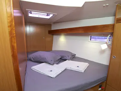 Cabin on Sail Bravo, a Bavaria Cruiser 45 sailboat at Fethiye, Turkey