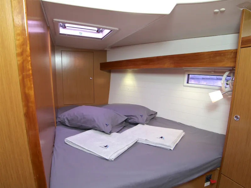 Cabin on Sail Bravo, a Bavaria Cruiser 45 sailboat at Fethiye, Turkey