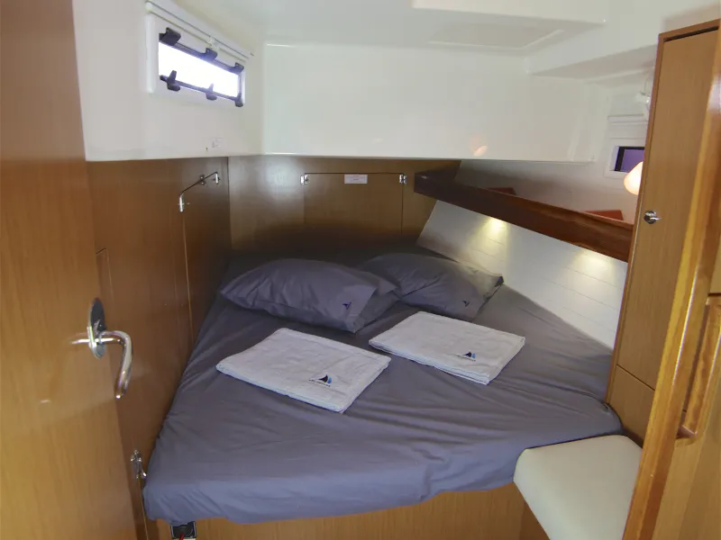 Cabin on Sail Bravo, a Bavaria Cruiser 45 sailboat at Fethiye, Turkey