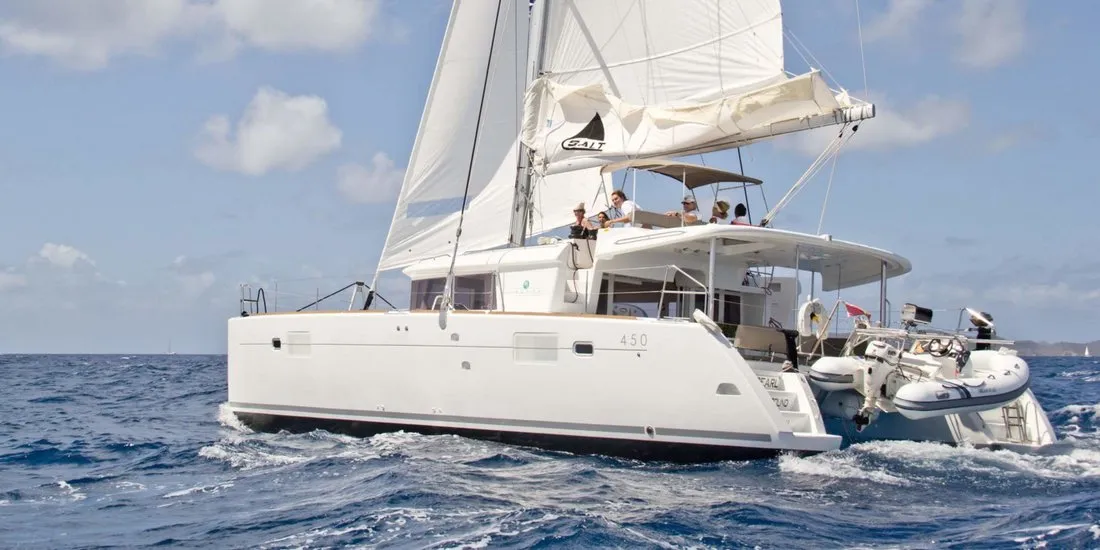 Exterior view of Nada, a Lagoon 450 catamaran at Seget Donji, Croatia