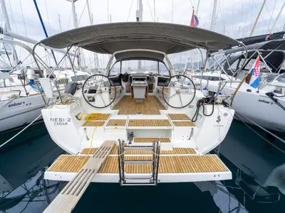 Cockpit of Nesi 2, a Beneteau Oceanis 45 sailboat at Grad Kaštela, Croatia