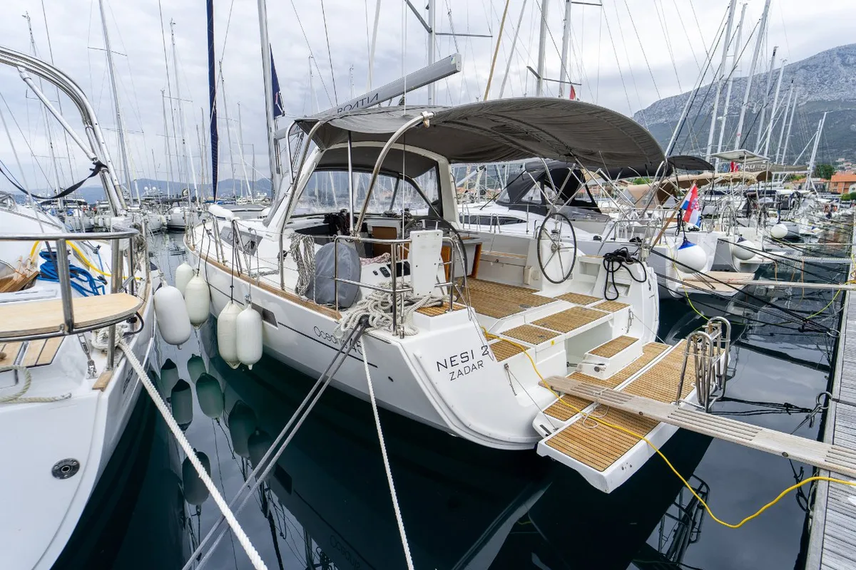 Exterior view of Nesi 2, a Beneteau Oceanis 45 sailboat at Grad Kaštela, Croatia