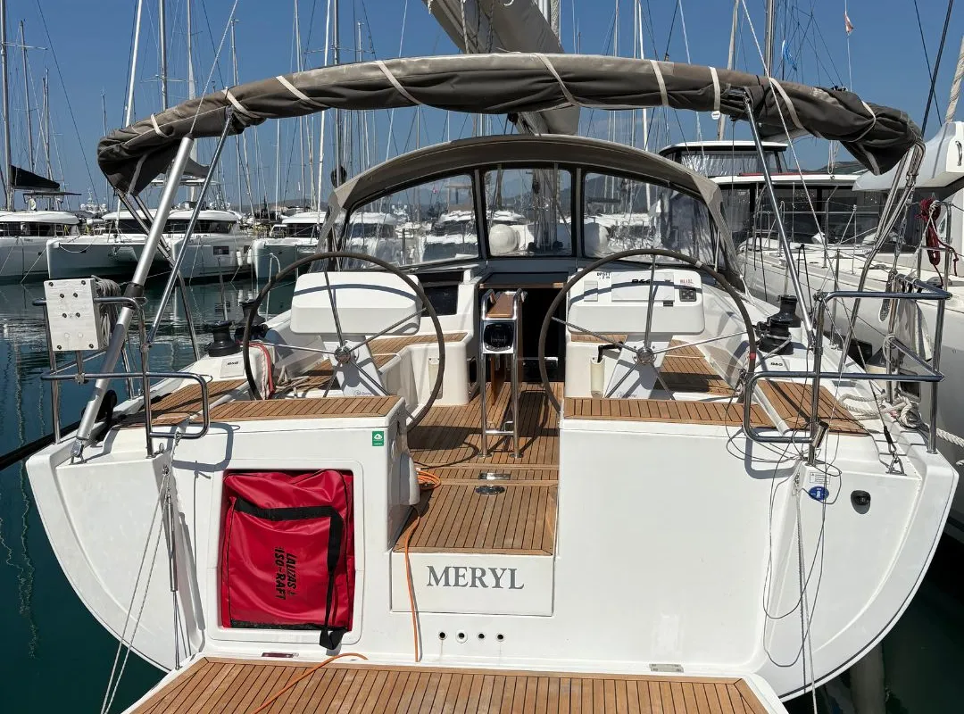 Cockpit of Meryl, a Hanse 458 sailboat at Kaštela, Croatia