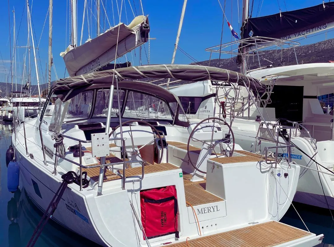 Exterior view of Meryl, a Hanse 458 sailboat at Kaštela, Croatia