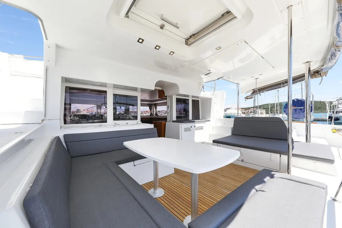 Deck of Fortuna, a Lagoon 450 catamaran at Pirovac, Croatia