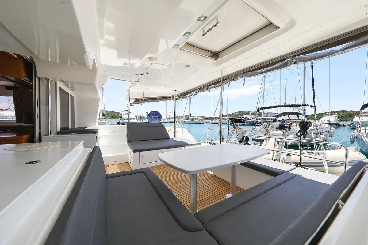 Deck of Fortuna, a Lagoon 450 catamaran at Pirovac, Croatia
