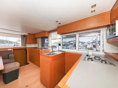 Galley of Fortuna, a Lagoon 450 catamaran at Pirovac, Croatia