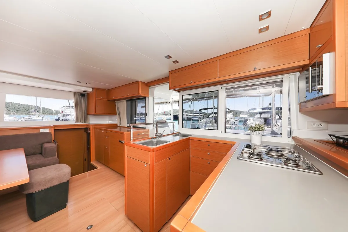 Galley of Fortuna, a Lagoon 450 catamaran at Pirovac, Croatia