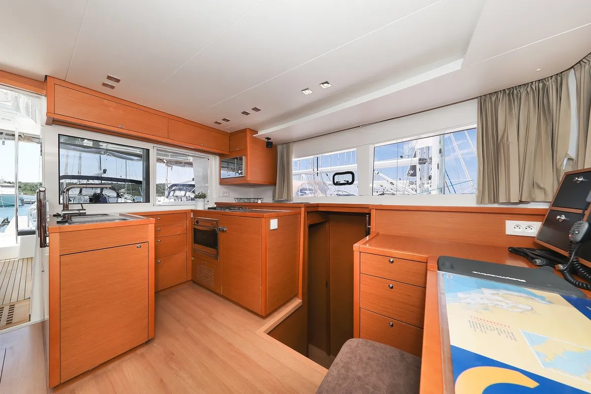 Galley of Fortuna, a Lagoon 450 catamaran at Pirovac, Croatia