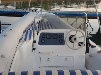 Cockpit of Medline 2, a Zodiac Medline 2 motorboat at Punat, Croatia