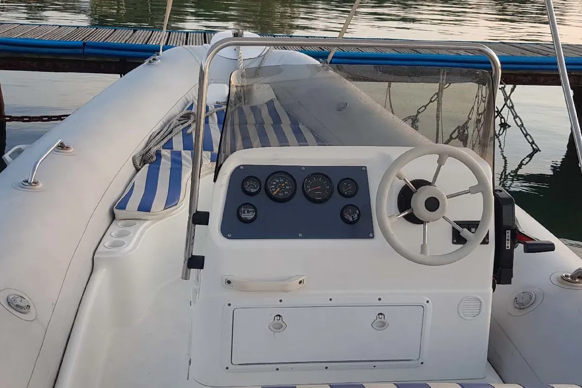 Cockpit of Medline 2, a Zodiac Medline 2 motorboat at Punat, Croatia