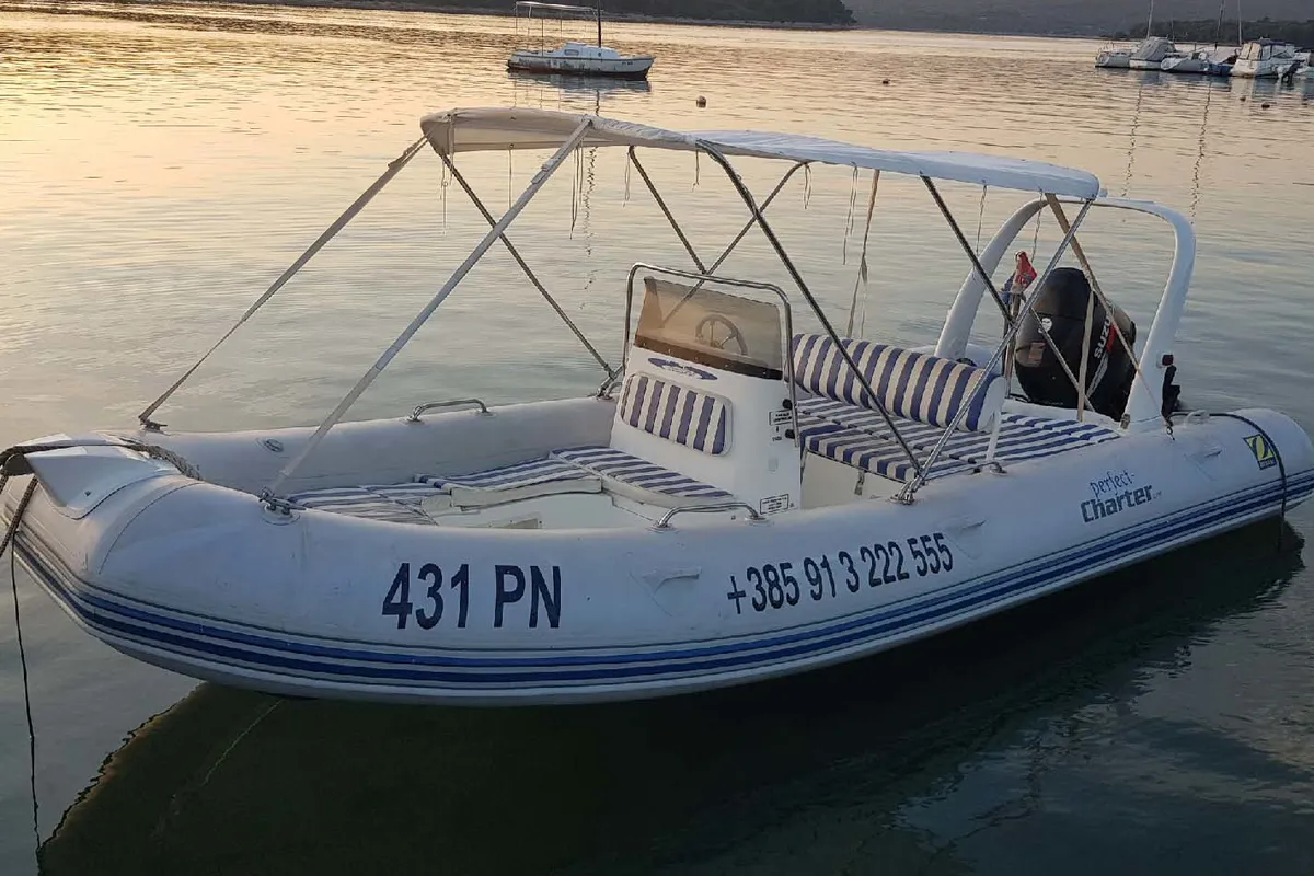 Exterior view of Medline 2, a Zodiac Medline 2 motorboat at Punat, Croatia