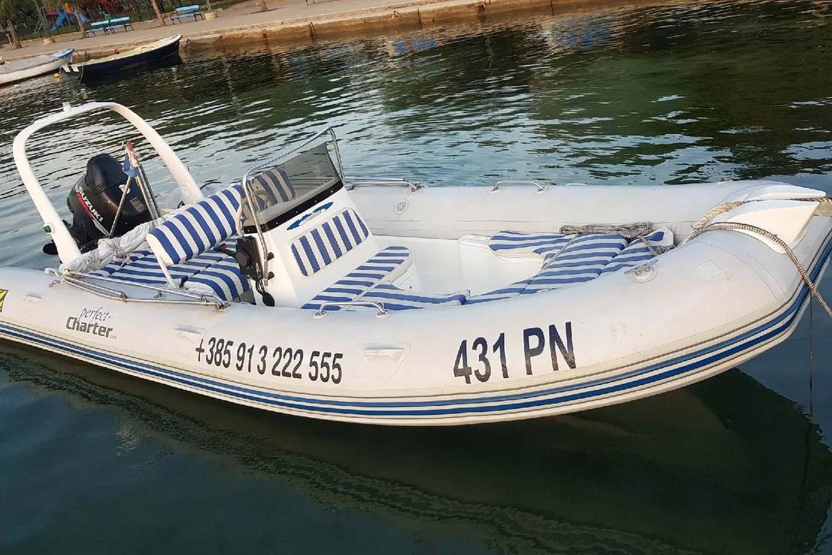 Exterior view of Medline 2, a Zodiac Medline 2 motorboat at Punat, Croatia