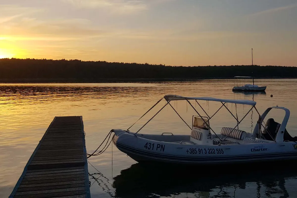 Exterior view of Medline 2, a Zodiac Medline 2 motorboat at Punat, Croatia