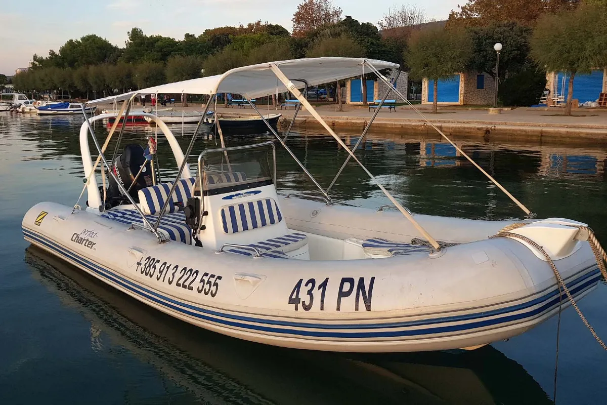 Exterior view of Medline 2, a Zodiac Medline 2 motorboat at Punat, Croatia
