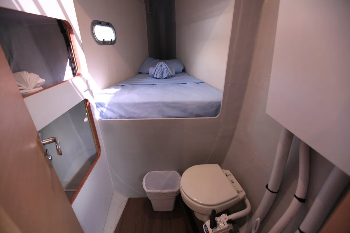 Cabin on Three Sheets, a Fountaine Pajot Saona 47 Quintet catamaran at Road Town, British Virgin Islands