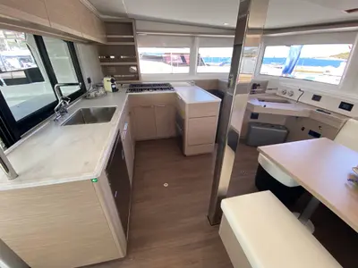 Galley of Penelope, a Lagoon 46 catamaran at Olbia, Italy