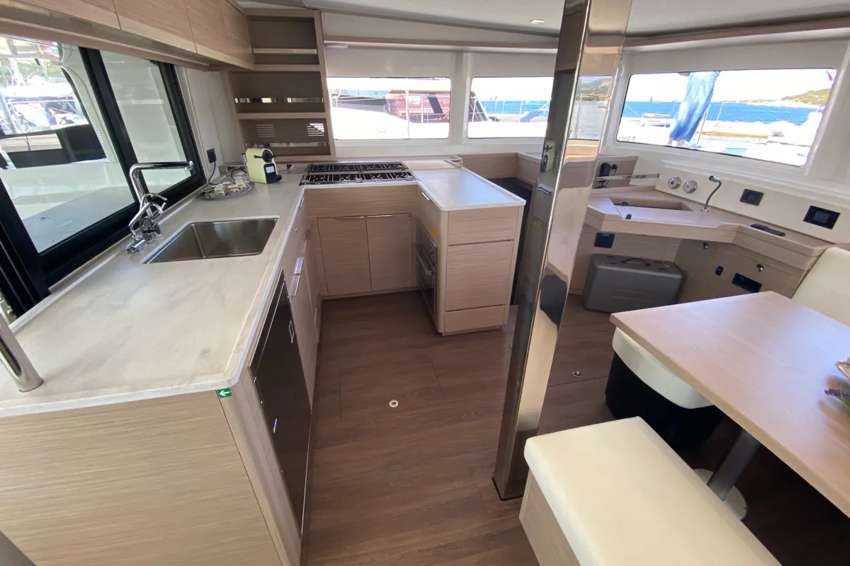 Galley of Penelope, a Lagoon 46 catamaran at Olbia, Italy