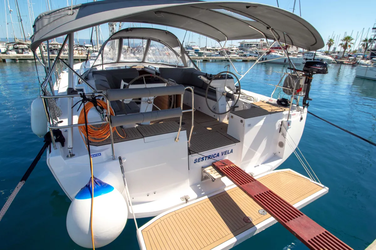 Exterior view of Sestrica Vela, a Bavaria C46 sailboat at Split, Croatia