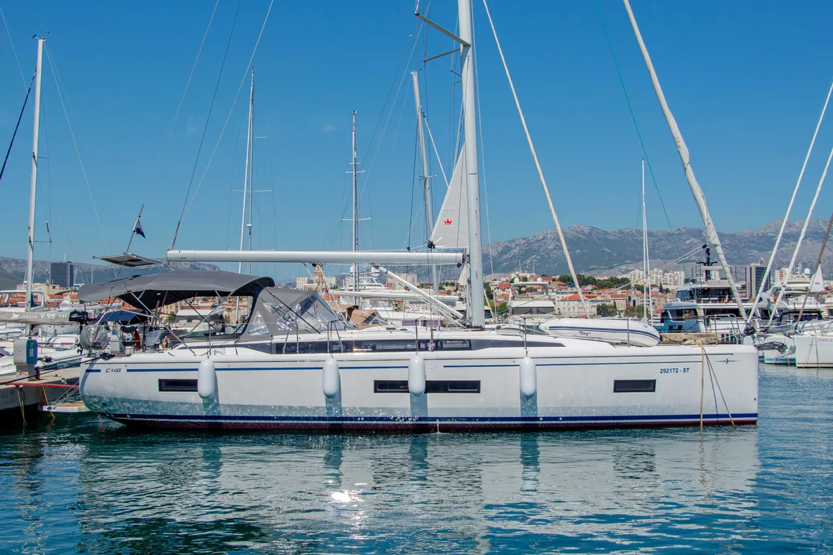 Exterior view of Sestrica Vela, a Bavaria C46 sailboat at Split, Croatia