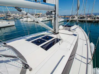 Deck of Sestrica Vela, a Bavaria C46 sailboat at Split, Croatia