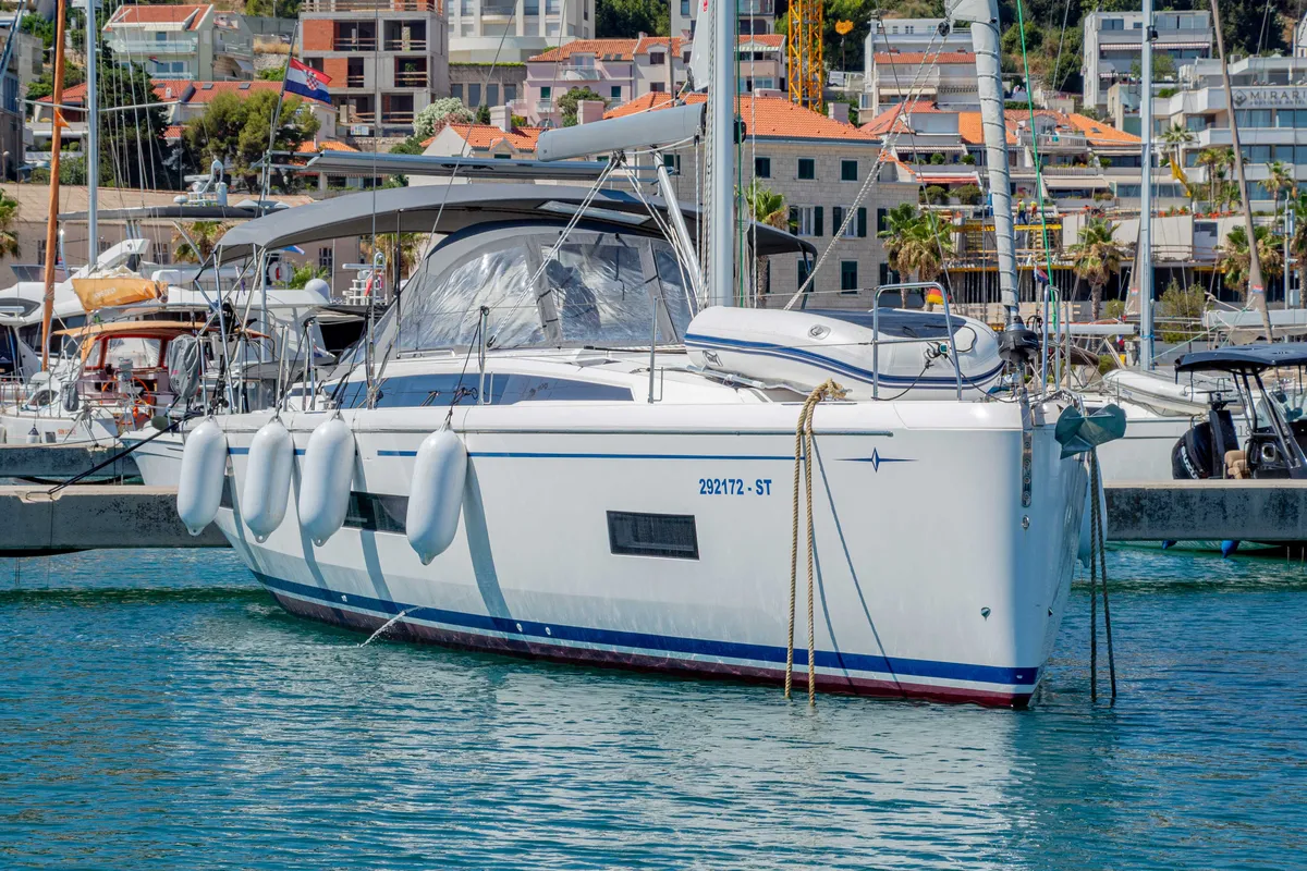Exterior view of Sestrica Vela, a Bavaria C46 sailboat at Split, Croatia