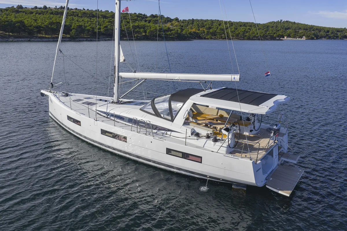 Exterior view of Friends, a Jeanneau 60 sailboat at Seget Donji, Croatia