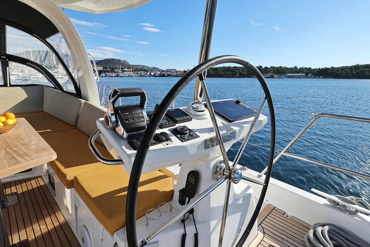 Cockpit of Friends, a Jeanneau 60 sailboat at Seget Donji, Croatia