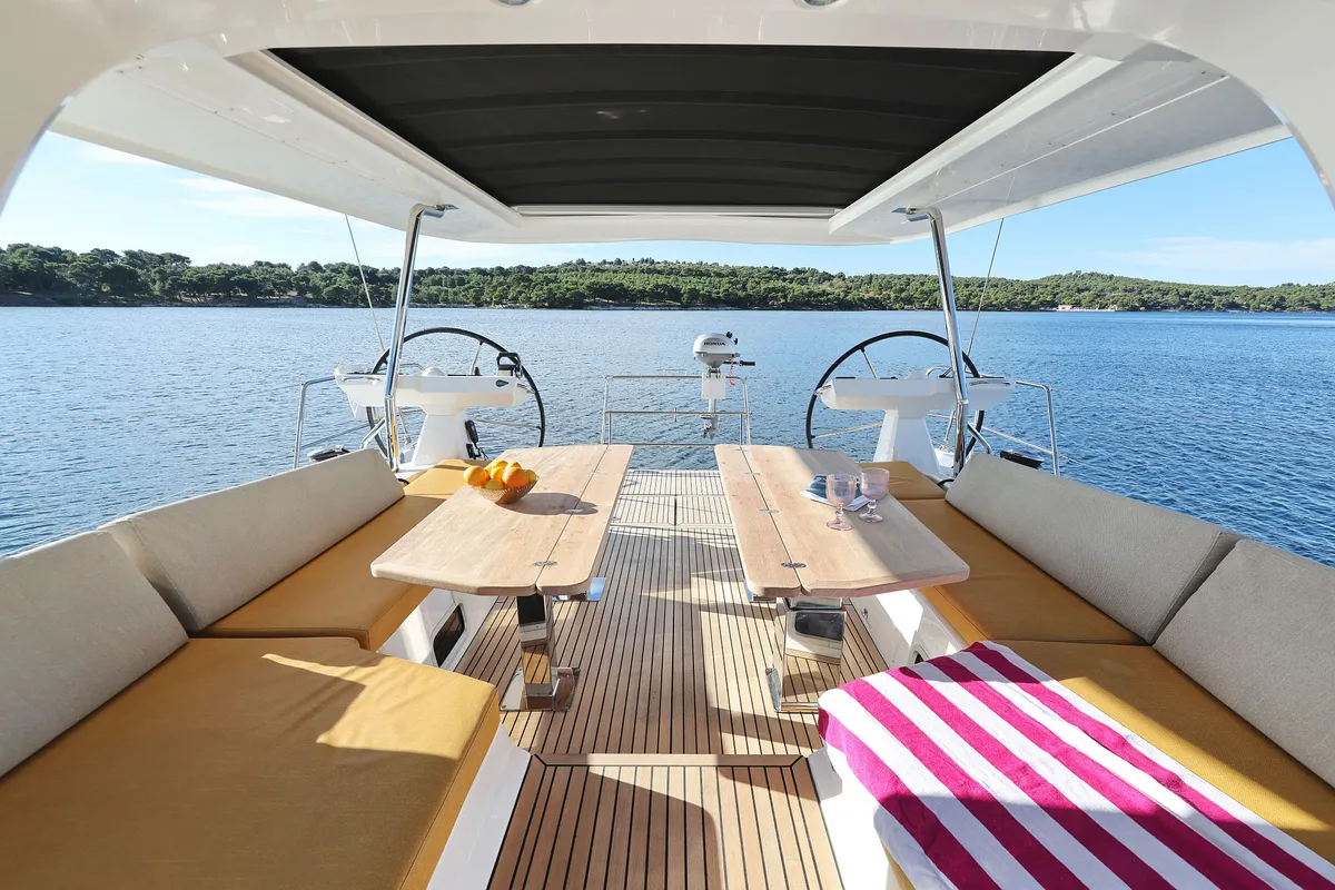 Cockpit of Friends, a Jeanneau 60 sailboat at Seget Donji, Croatia