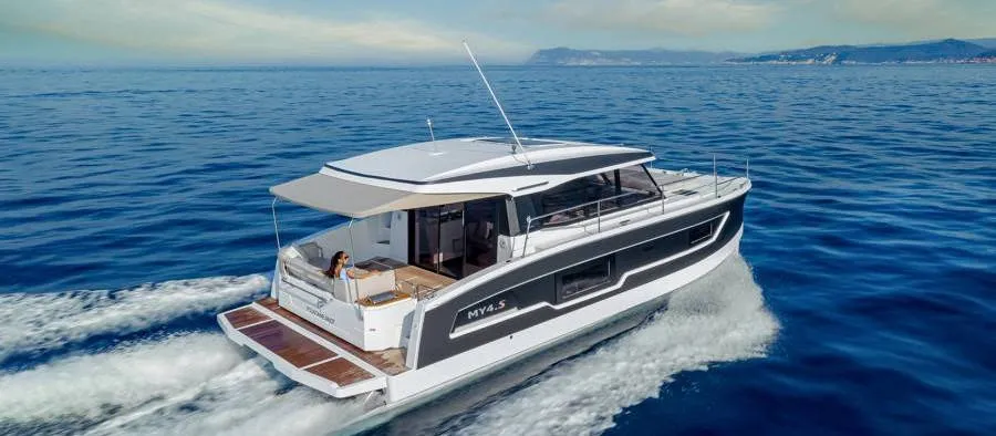 Exterior view of KIKA, a Fountaine Pajot MY4.S catamaran at Lavrion, Greece