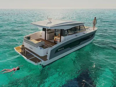 KIKA, a Fountaine Pajot MY4.S catamaran at Lavrion, Greece