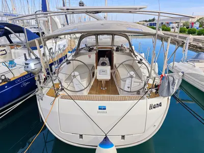 Cockpit of Hana, a Bavaria Cruiser 37 sailboat at Sukošan, Croatia