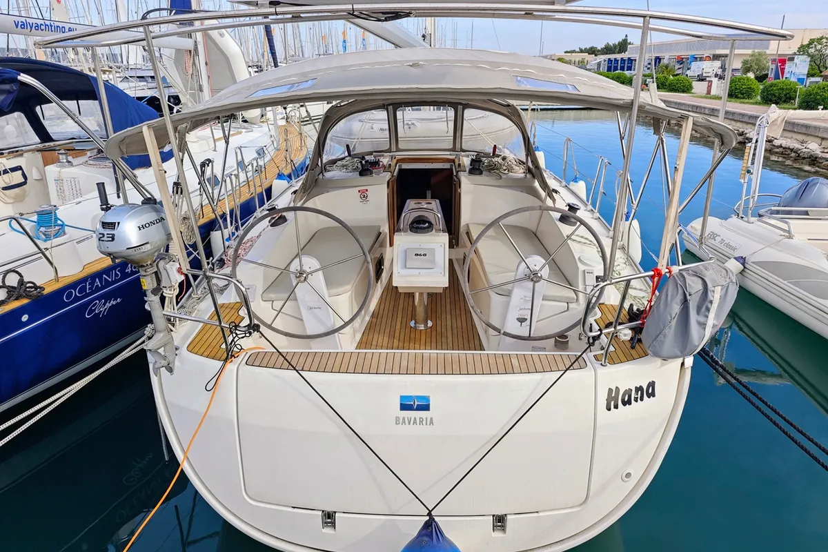Cockpit of Hana, a Bavaria Cruiser 37 sailboat at Sukošan, Croatia