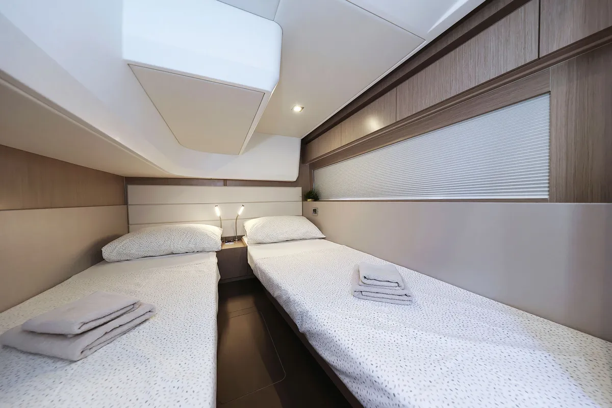 Cabin on Tireless, a Sealine C390 motor yacht at Grad Kaštela, Croatia