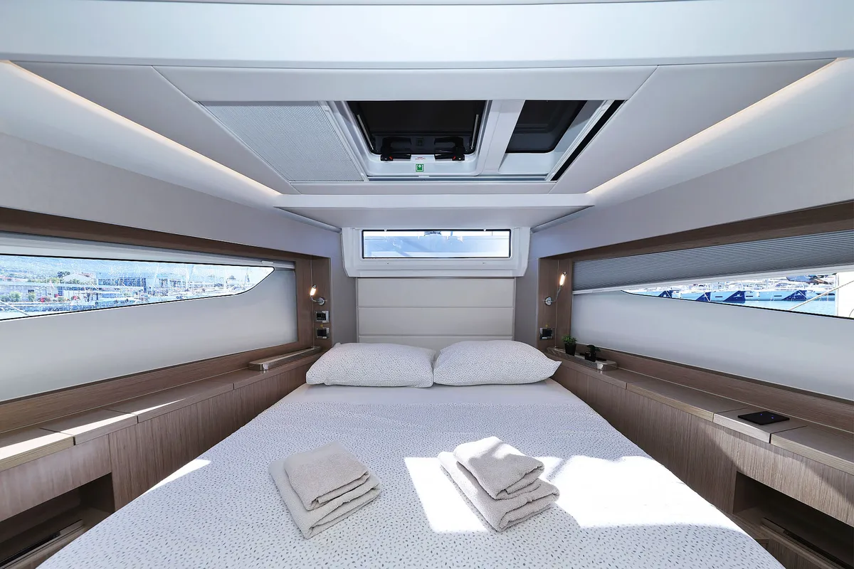 Cabin on Tireless, a Sealine C390 motor yacht at Grad Kaštela, Croatia