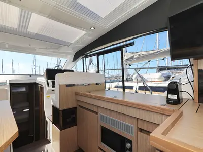 Galley of Tireless, a Sealine C390 motor yacht at Grad Kaštela, Croatia